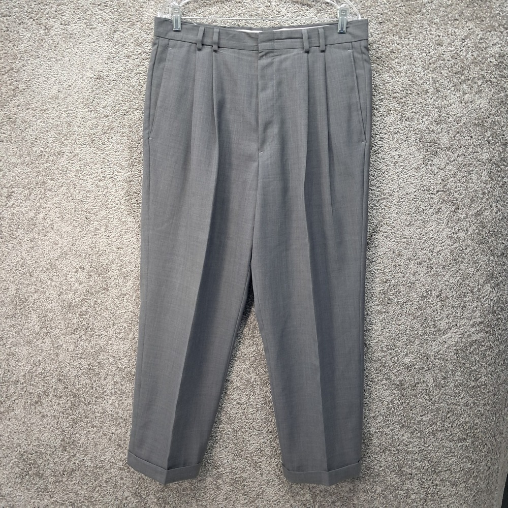 Dockers Mens Grey Pleated Dress Slacks Wool Blend Cuffed Trousers 34x32 USA Made